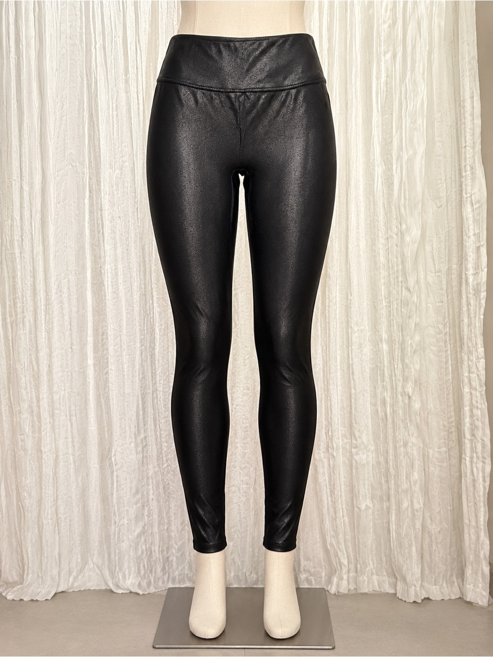 Women's Black Faux-Leather High-Waist Leggings